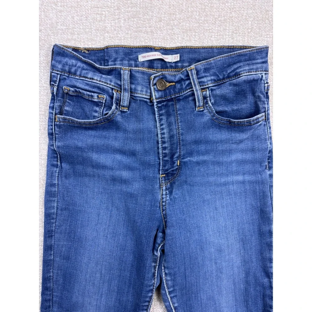 Levis 720 High Rise Super Skinny Jeans Medium Wash Blue Denim Womens 27